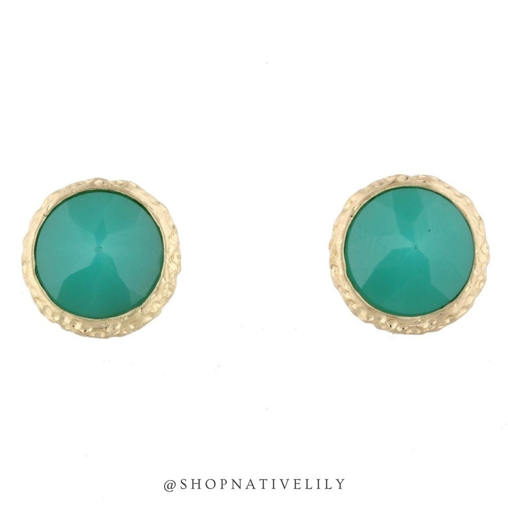 Jane Marie Opal Stud Earrings Antique Gold Teal Green Dainty Jewelry NWT